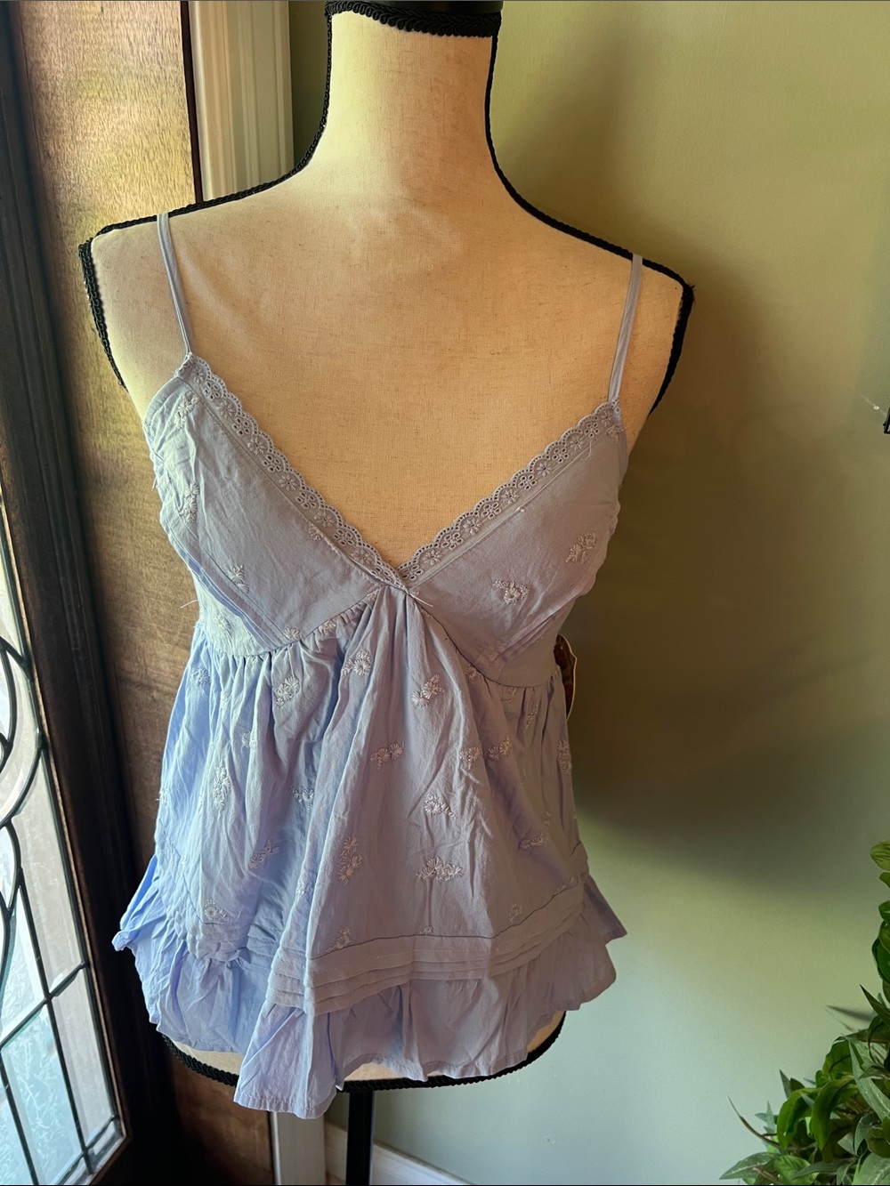 Amber Sky  Embroidered Eyelet Cami Tank